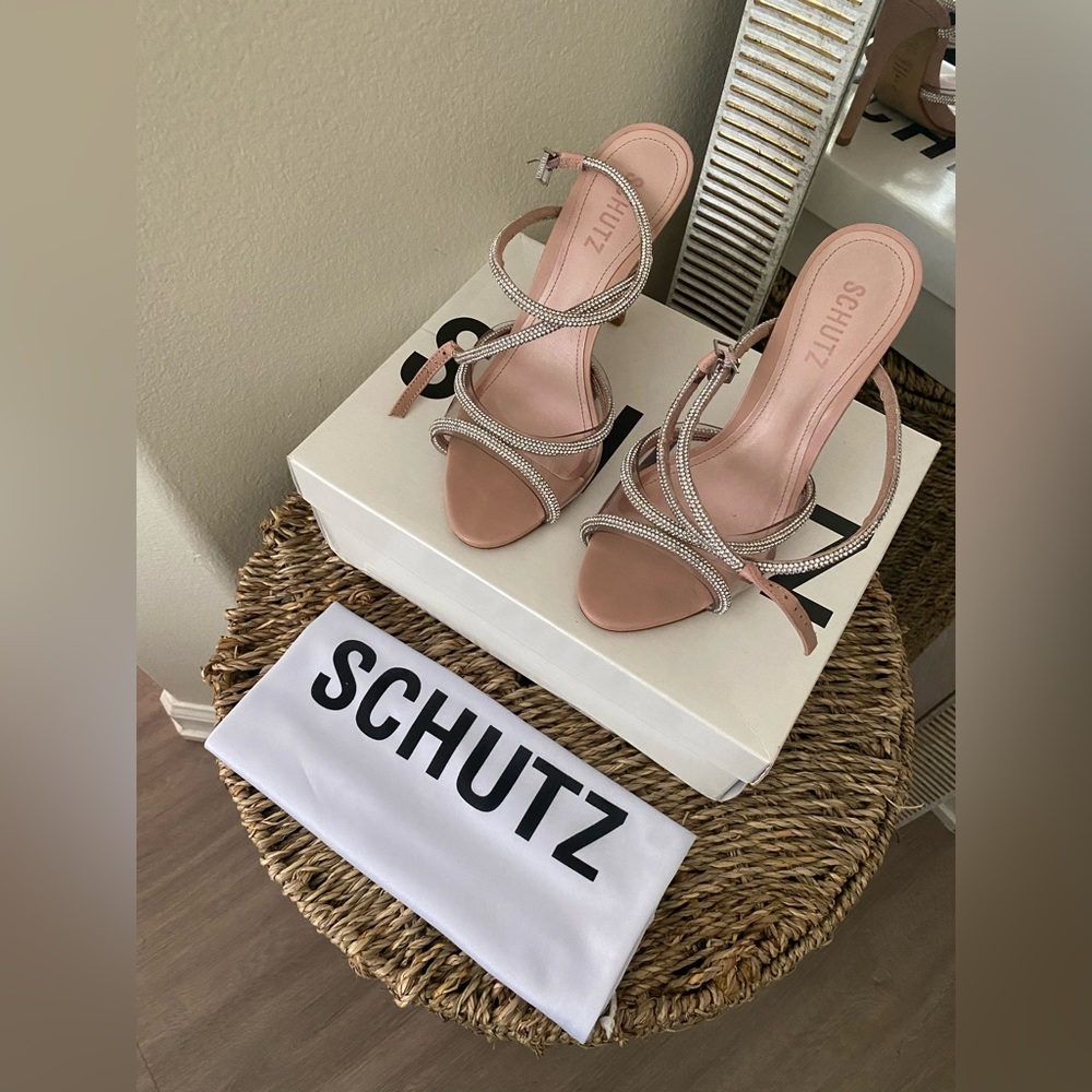 SCHUTZ Strapped Heels w/ Rhinestones
